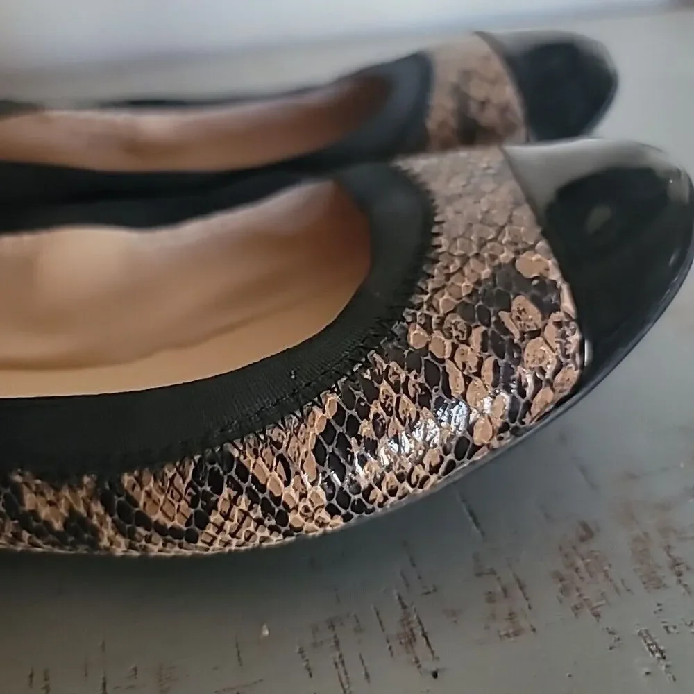 COLE HAAN Snakeskin Black Patent Leather Cap Toe Comfort Ballet Flats Shoes 8b